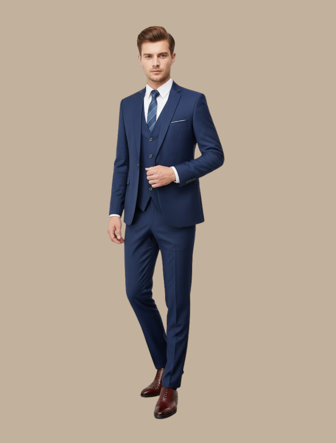 Men’s Slim Fit Three-Piece Suit – Tailored Navy Ensemble for Weddings & Formal Occasions