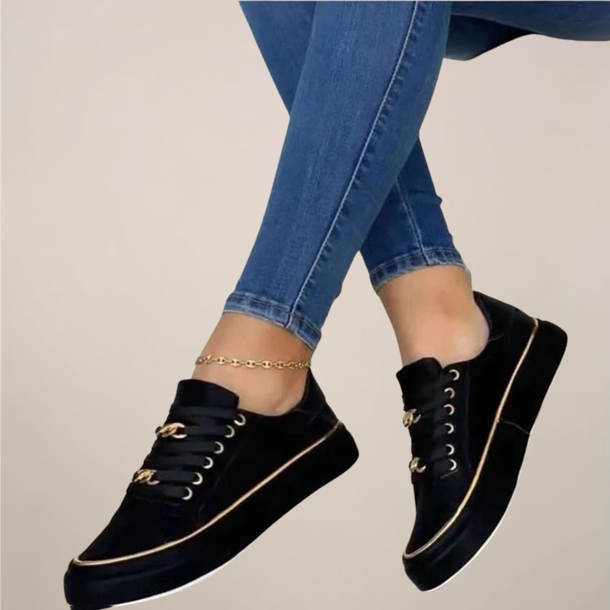 Women’s Casual Stylish Sneakers with Gold Accents