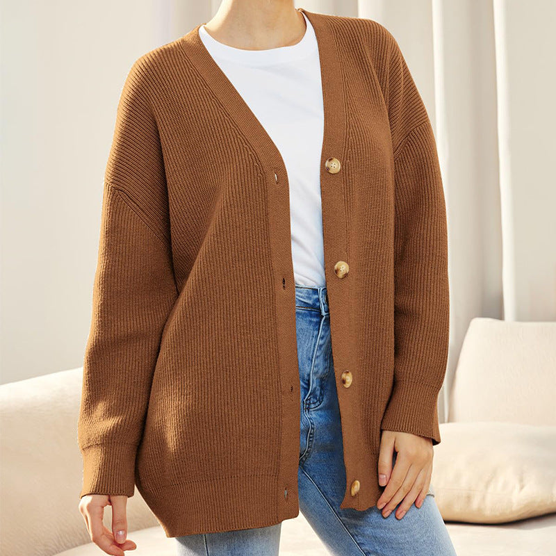 Women’s Chunky Knit Cardigan Sweater – Oversized Fit – V-Neck – Ribbed Button Front
