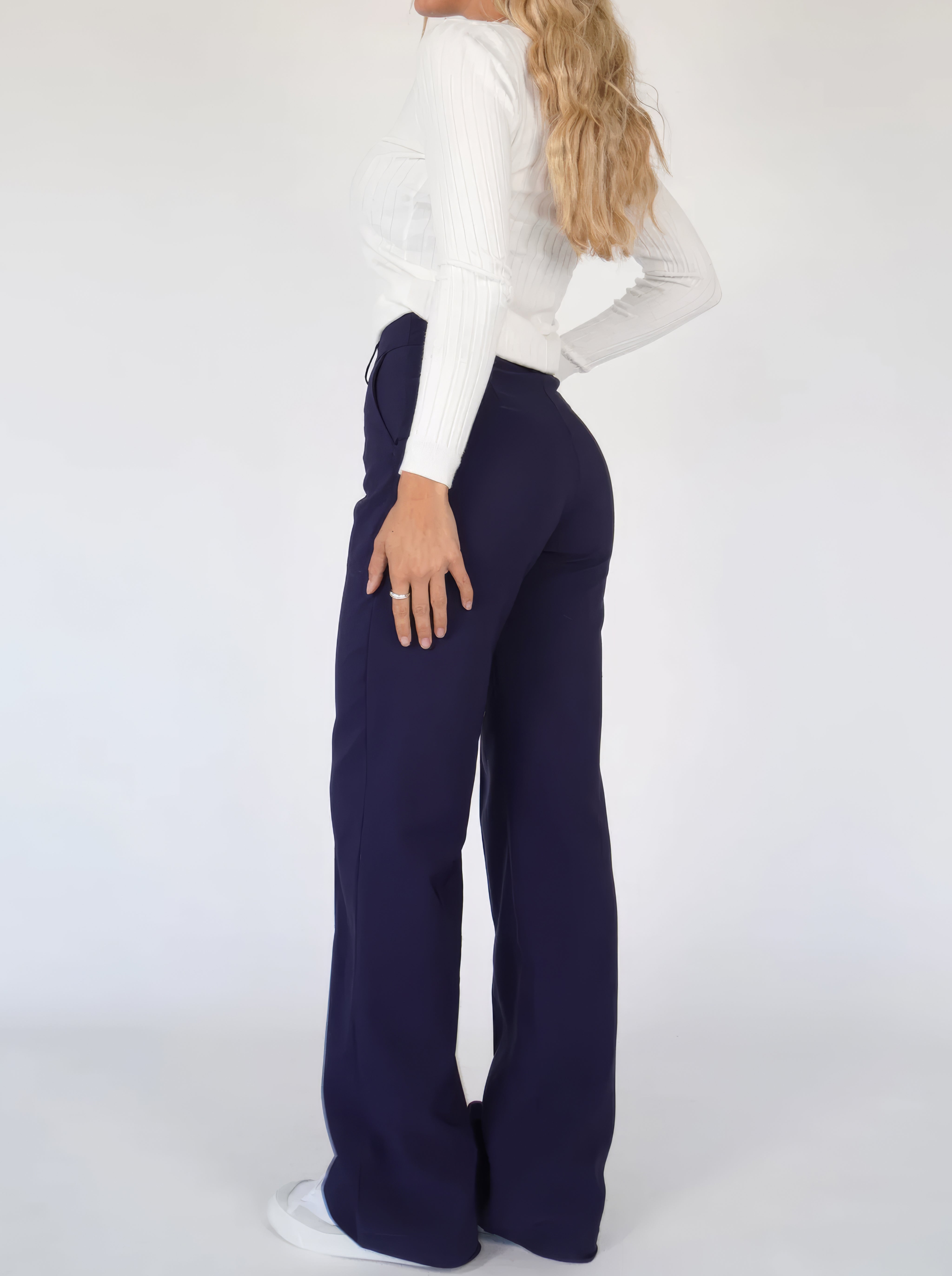 Women’s High-Waisted Straight Leg Trousers – Tailored, Centre Crease