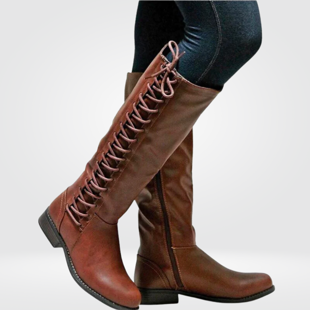 Women’s Knee-High Boots – Lace-Up Detail with Side Zip