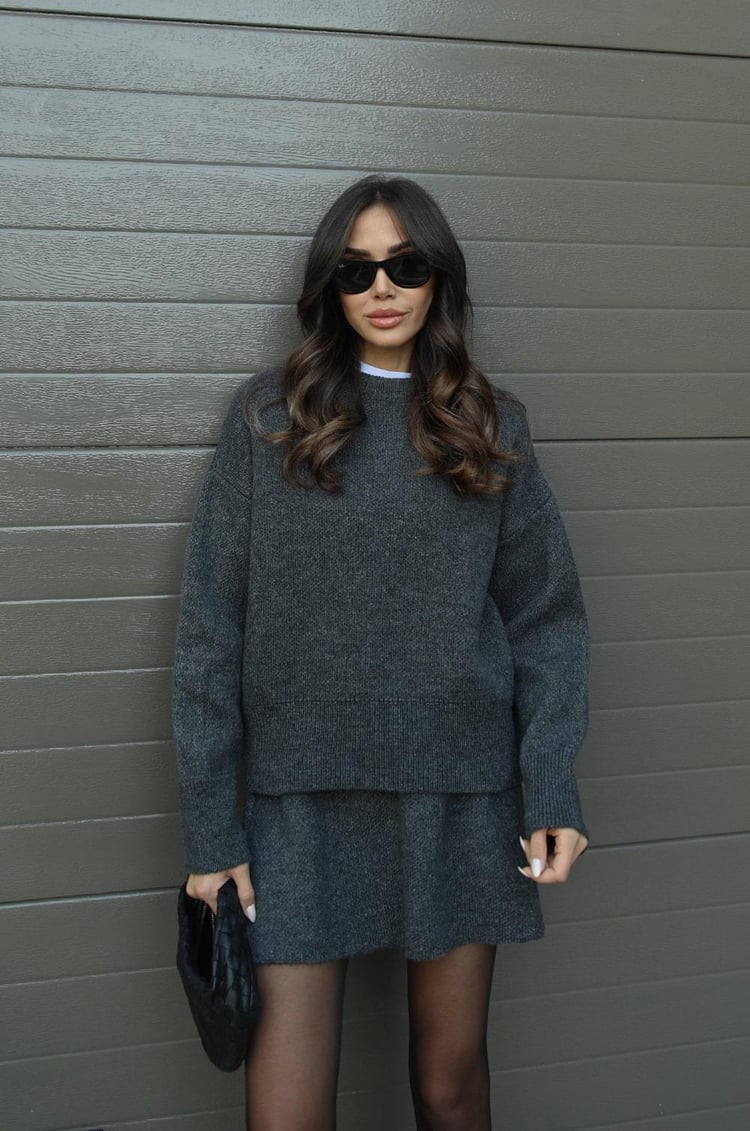 Women’s Knitted Sweater & Skirt Set – Long Sleeve, Mini, Co-Ord