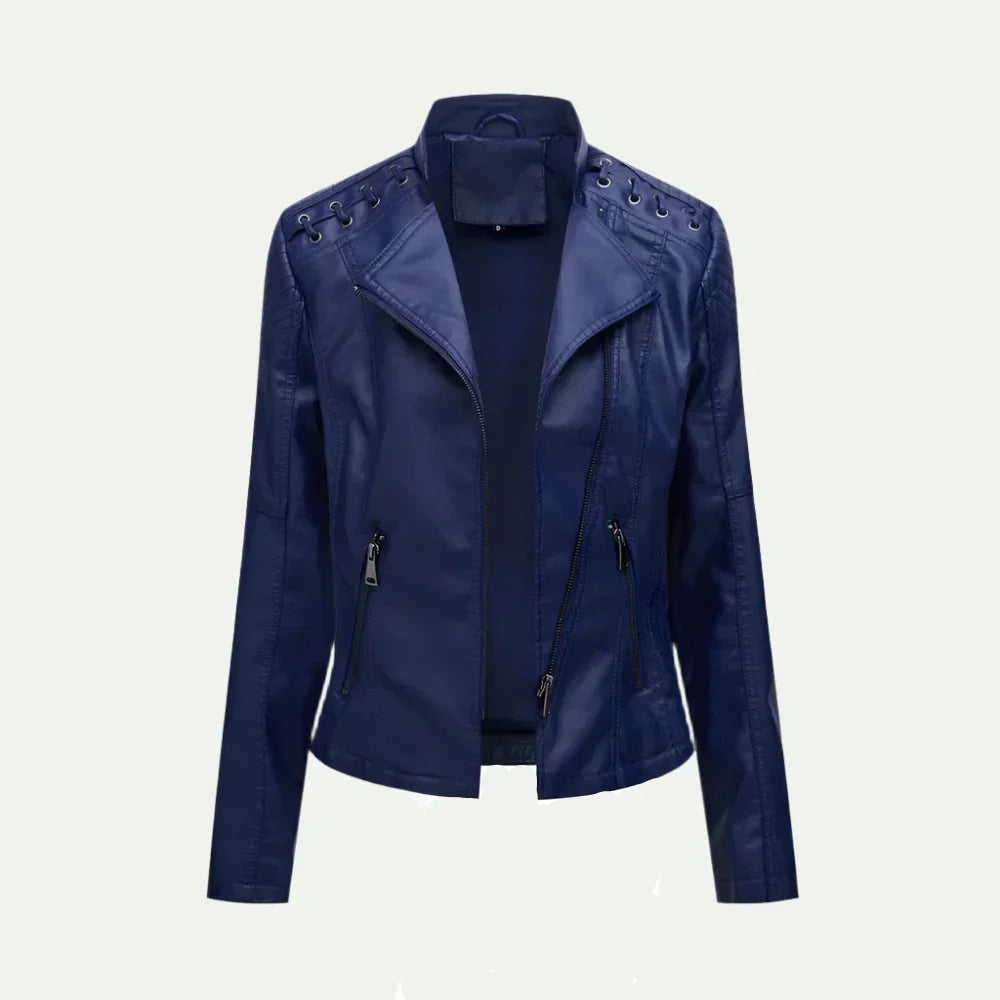 Women’s Leather Jacket – Asymmetric Zip & Quilted Shoulder Detail