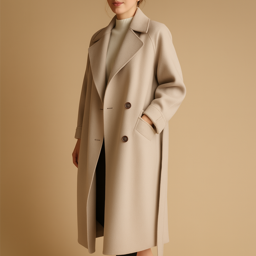 Women’s Long Double-Breasted Coat – Relaxed Tailored Fit with Warm Lining