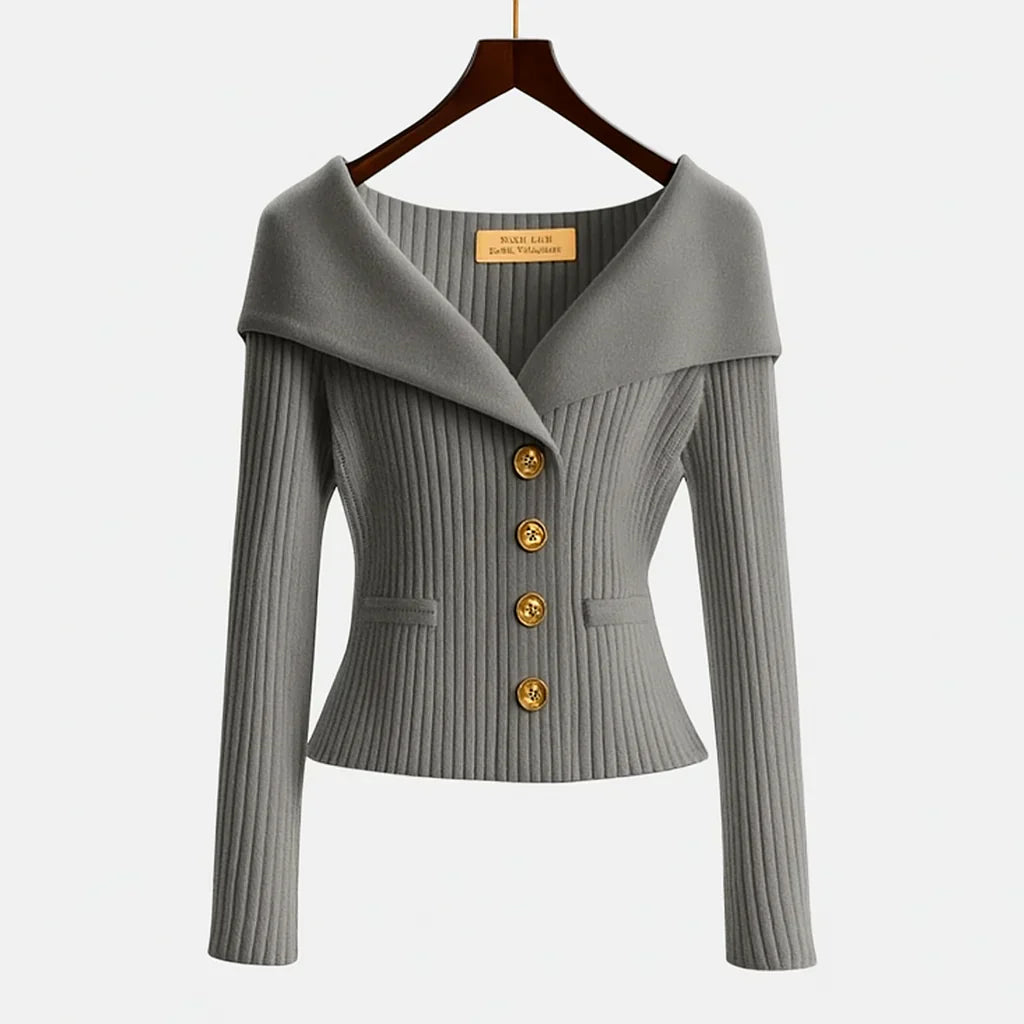 Women’s Off-Shoulder Sweater – Elegant Button-Up Knit for Smart & Evening Wear