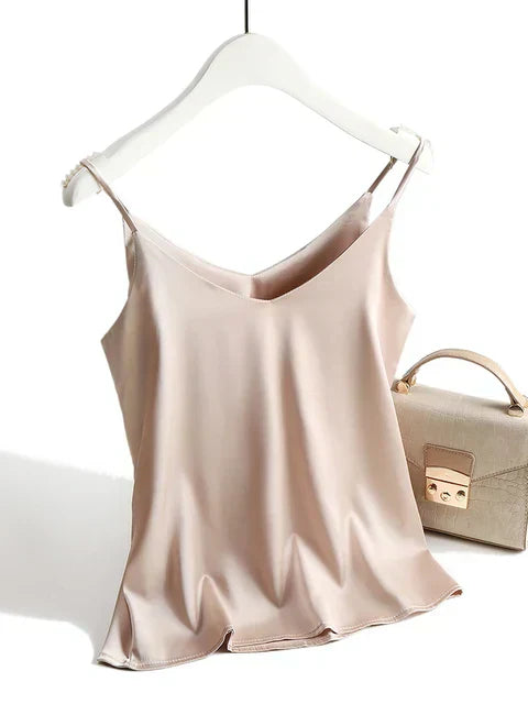 Women’s Satin Cami Top – Sleeveless Minimalist Fit with Adjustable Straps