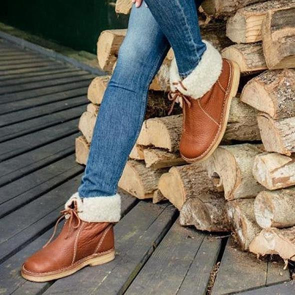 Women’s Shearling-Lined Ankle Boots with Foldable Cuff – Winter Casual Comfort
