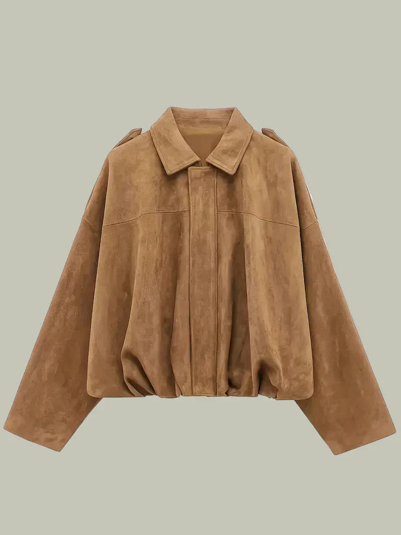 Women’s Short Jacket – Faux Suede, Oversized, Elasticated Hem