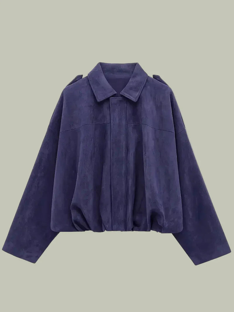 Women’s Short Jacket – Faux Suede, Oversized, Elasticated Hem
