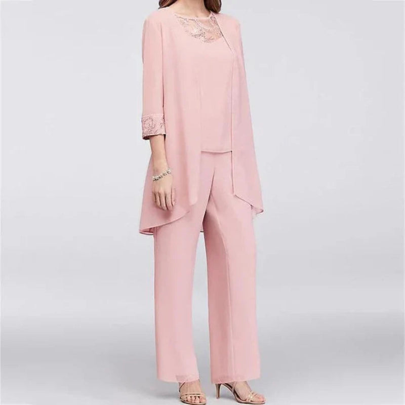Women’s Three-Piece Wide-Leg Trousers & Longline Jacket Set – Formal Occasion Wear