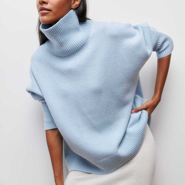 Women’s Turtleneck Sweater – Oversized, Elbow Sleeve, Ribbed Trims