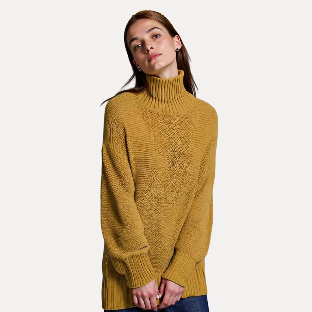 Women’s Turtleneck Sweater – Relaxed Fit with Side Slit Hem