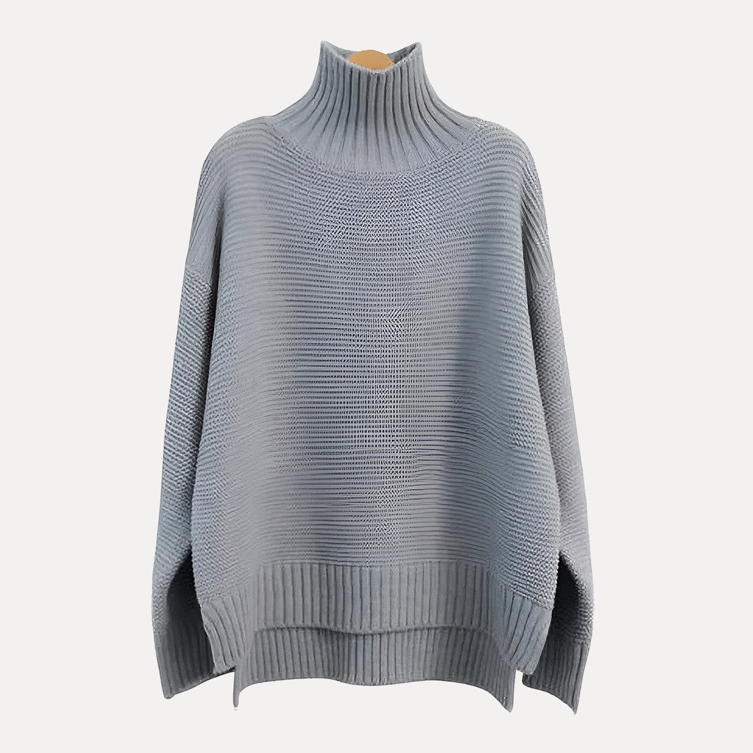 Women’s Turtleneck Sweater – Relaxed Fit with Side Slit Hem