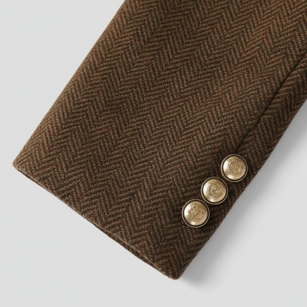 Women’s Double-Breasted Tweed Coat – Belted, Peak Lapel