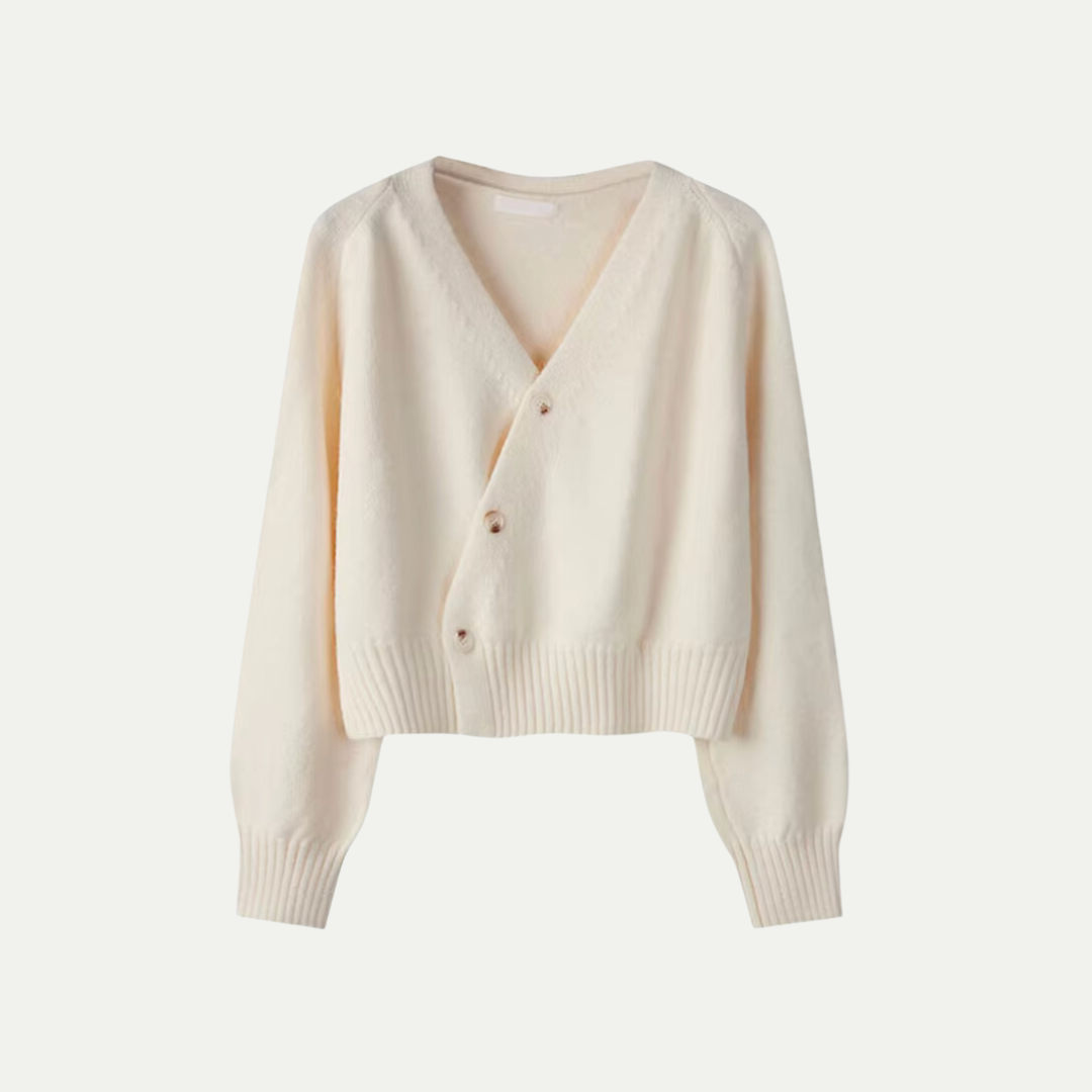 Women’s V-Neck Button Cardigan – Asymmetric Front Knit