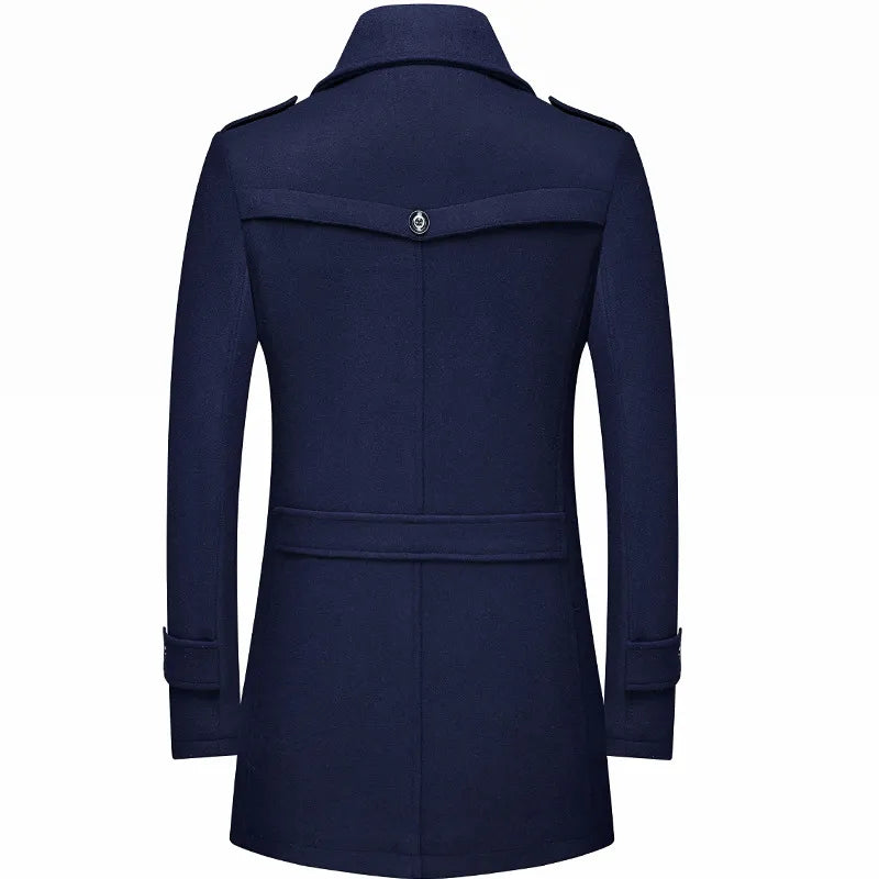 Men’s Military-Inspired Tailored Coat – Double-Breasted Longline Overcoat