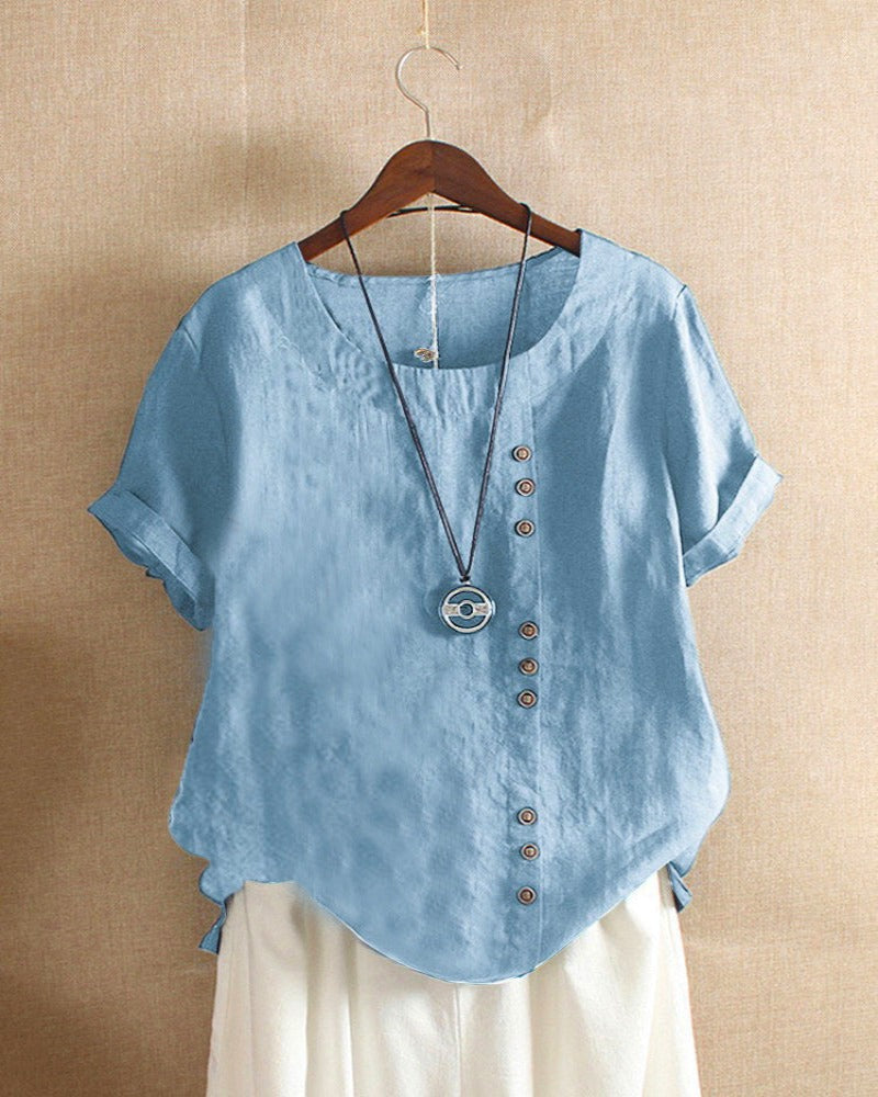 Lena Blouse Femme – Lightweight Linen Blouse with Buttoning & Natural Look