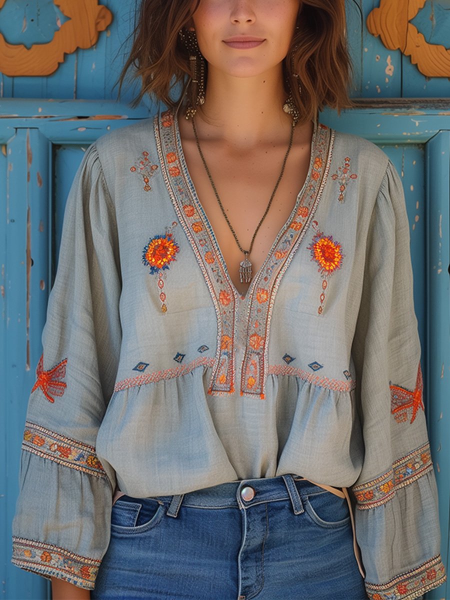 Sienna Blouse Woman Bohemian – Authentic Embroidery & Airy Summer Cut