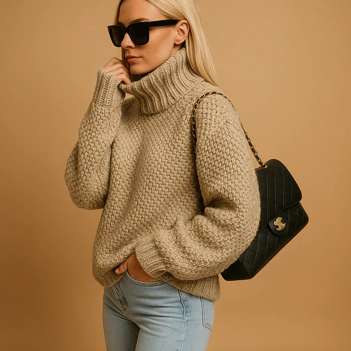 Hyacinth Turtleneck Sweater Woman – Thick Casual Knit & Chic Neutral Color