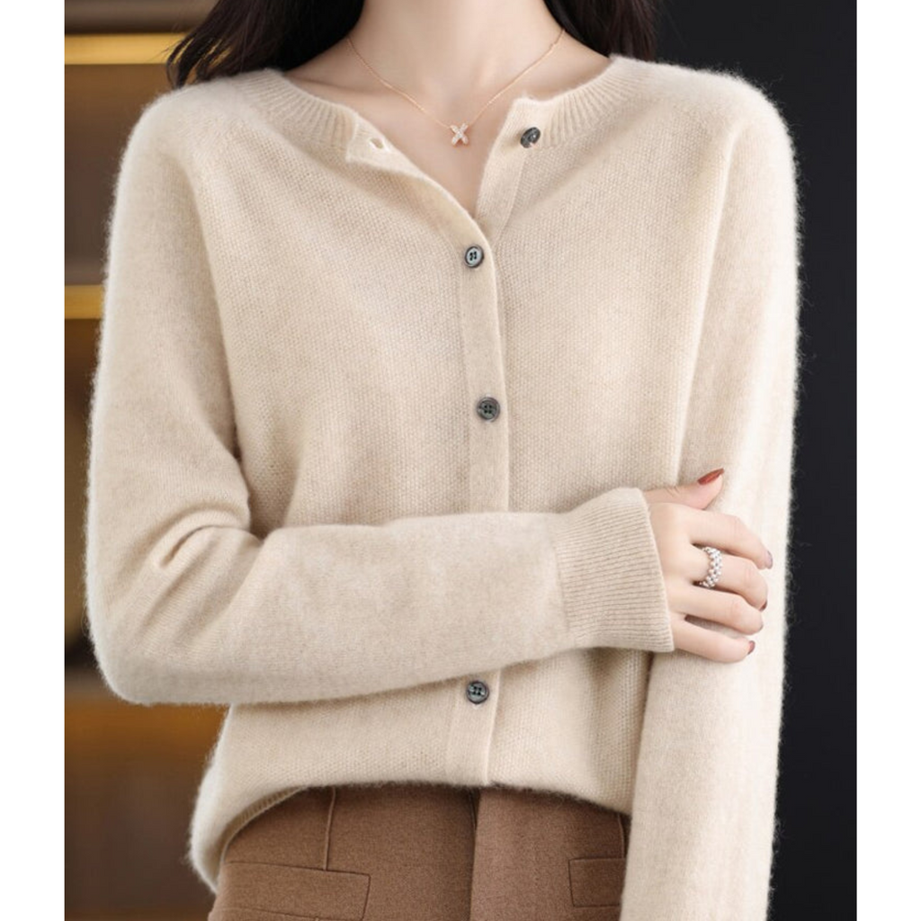 Mercy Cardigan Femme – Elegant Cardigan in Merino Wool & Soft Cashmere with Round Neck