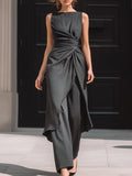 Ruched Asymmetric Top & Wide-Leg Trouser Tailored Two-Piece Set