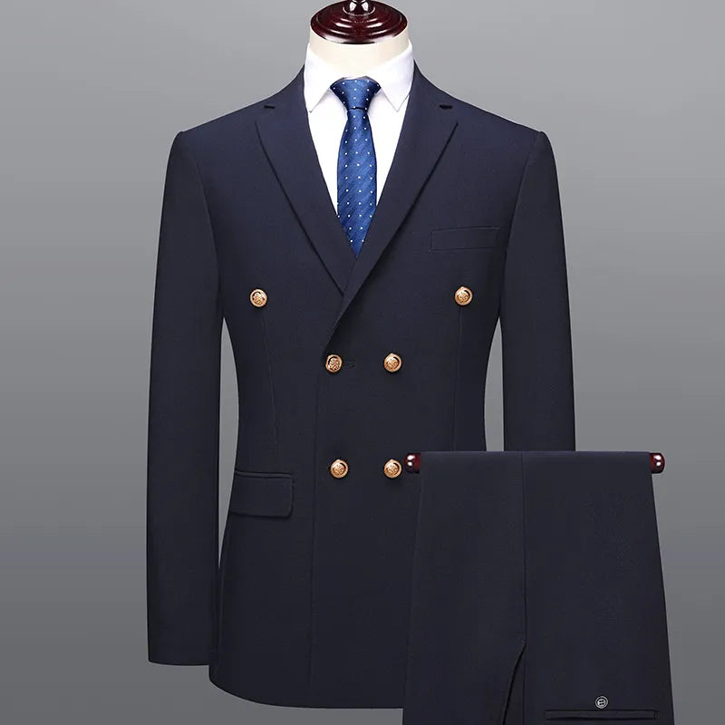 Men’s Double-Breasted Suit – Tailored Two-Piece Set for Weddings & Formal Occasions