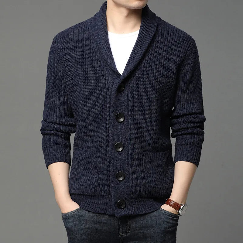 Men’s Shawl Collar Cardigan – Refined Ribbed Knit