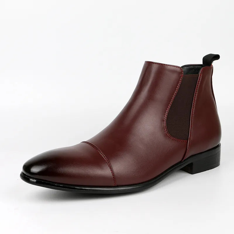 Men’s Faux Leather Chelsea Boots – Cap Toe, Elastic Gusset