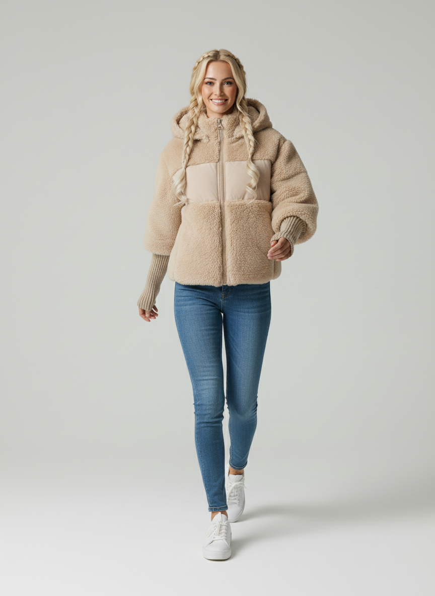 Camila Winter Down Jacket Women – Warm Quilted Coat with Knit Cuffs & Elegant Collar