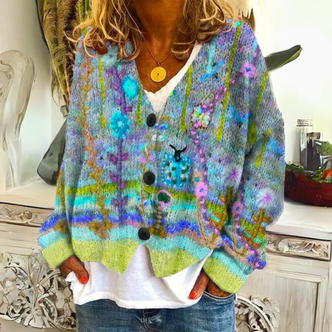 Elisa Cardigan Bohème – Multicolor Cardigan with Floral Embroidery and Loose Fit