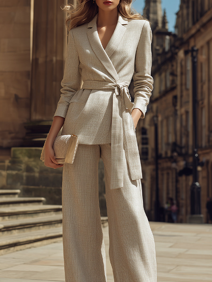 Tailored Belted Blazer And Wide-Leg Pants Set