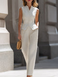 Ivory & Gold Stripe Peplum Vest & Tapered Trouser Two-Piece Set