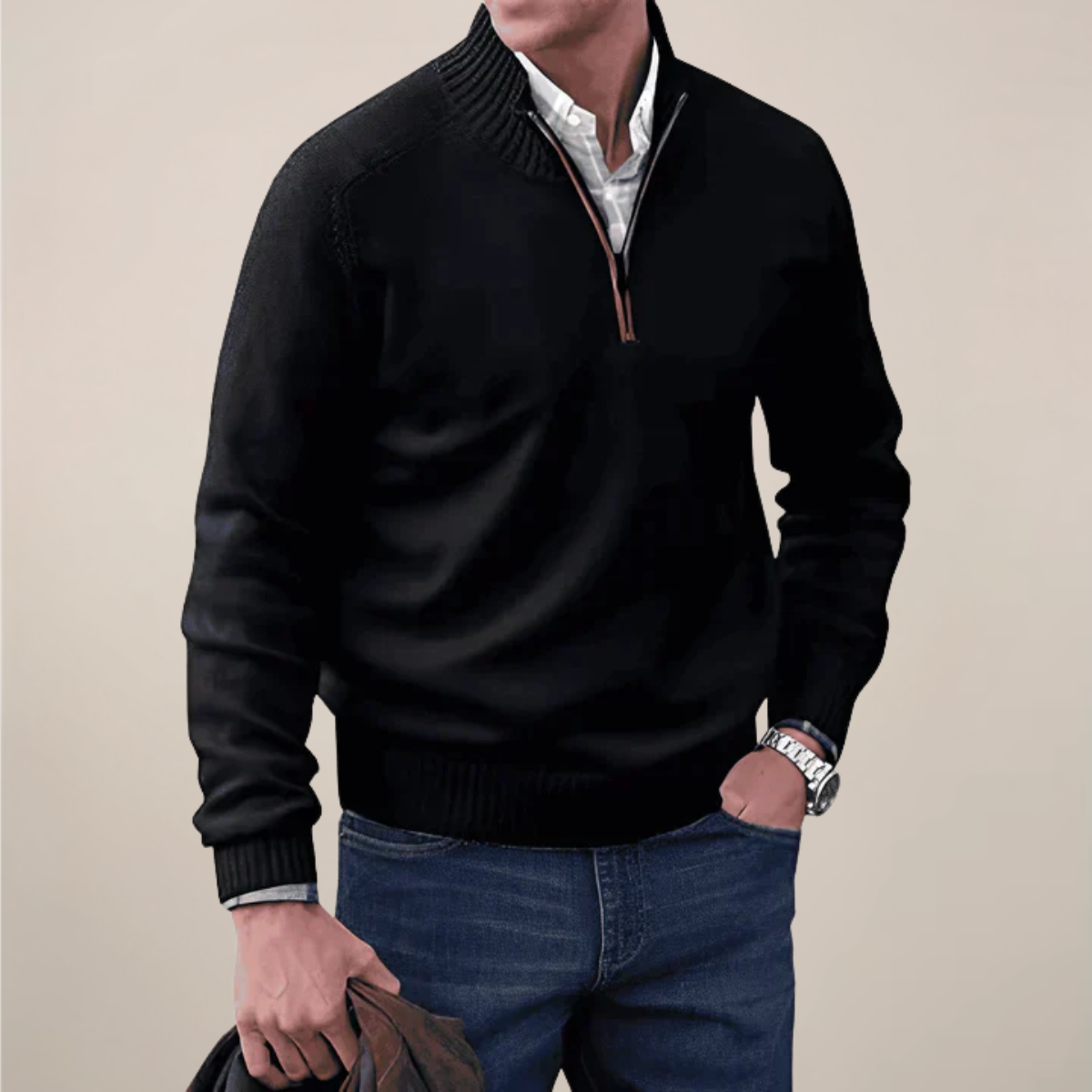 Men’s Half-Zipped Knit Sweater – Smart Casual Layer
