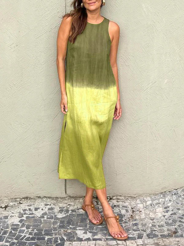 Women's Relaxed Fit Midi Dress - Sleeveless Gradient Natural Fibers