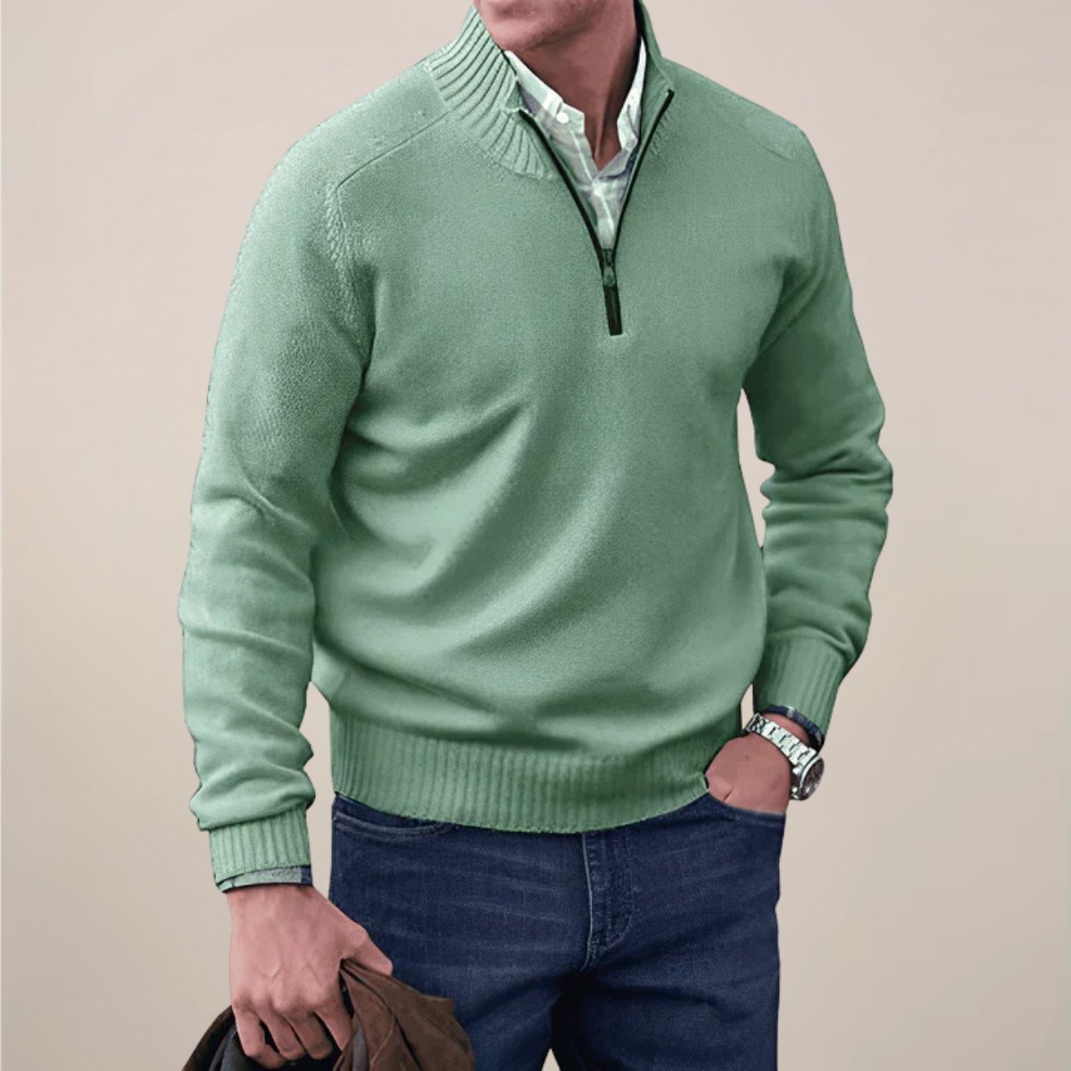 Men’s Half-Zipped Knit Sweater – Smart Casual Layer