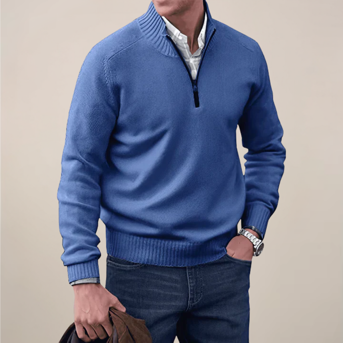 Men’s Half-Zipped Knit Sweater – Smart Casual Layer