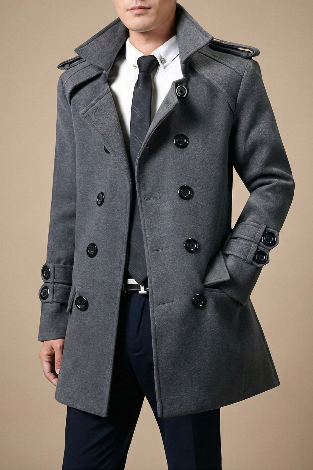 Men’s Wool Trench Coat – Mid Length Smart Fit