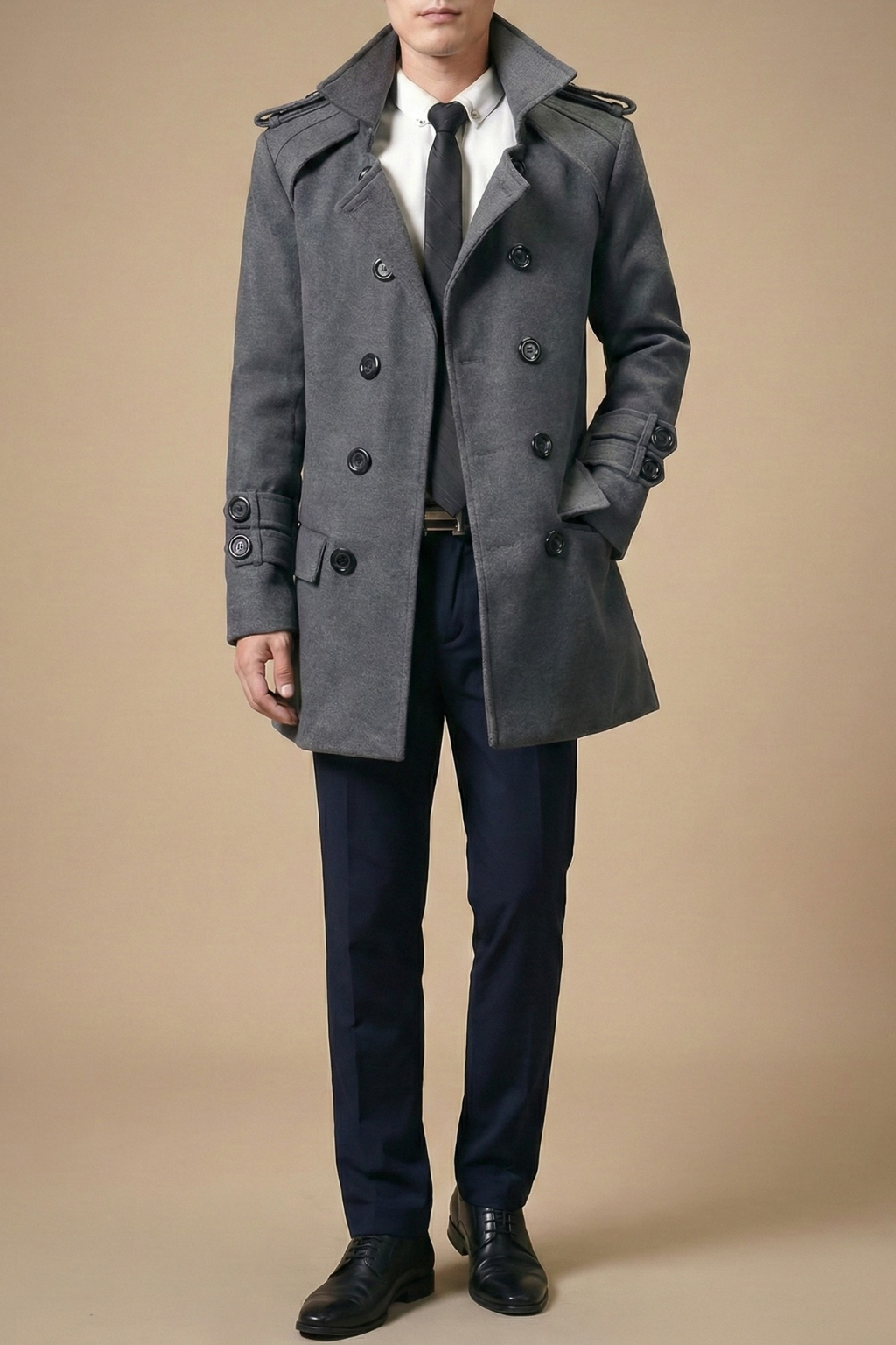 Men’s Wool Trench Coat – Mid Length Smart Fit