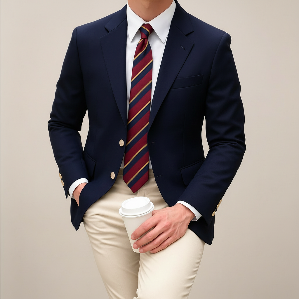Men’s Formal Blazer – Classic Notch Lapel Jacket with Gold Button Detailing