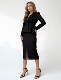Women’s Elegant Two-Piece Suit – Fitted Blazer and Pencil Midi Skirt Set