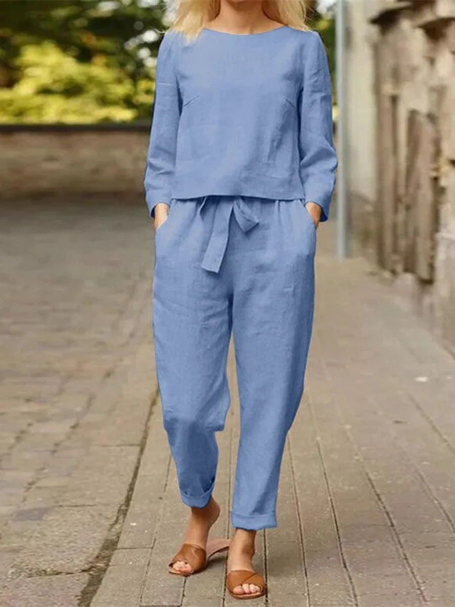 Casual and Stylish Long Sleeve Top and Trousers Set for Women
