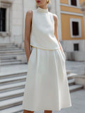 High-Neck Sleeveless Top & A-Line Skirt Two-Piece Set