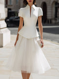 Tailored Peplum Top And Tulle Midi Skirt Set