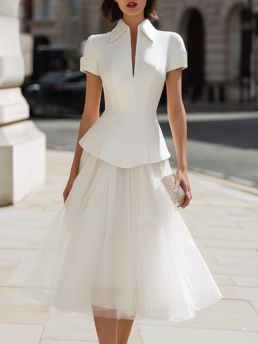 Tailored Peplum Top And Tulle Midi Skirt Set