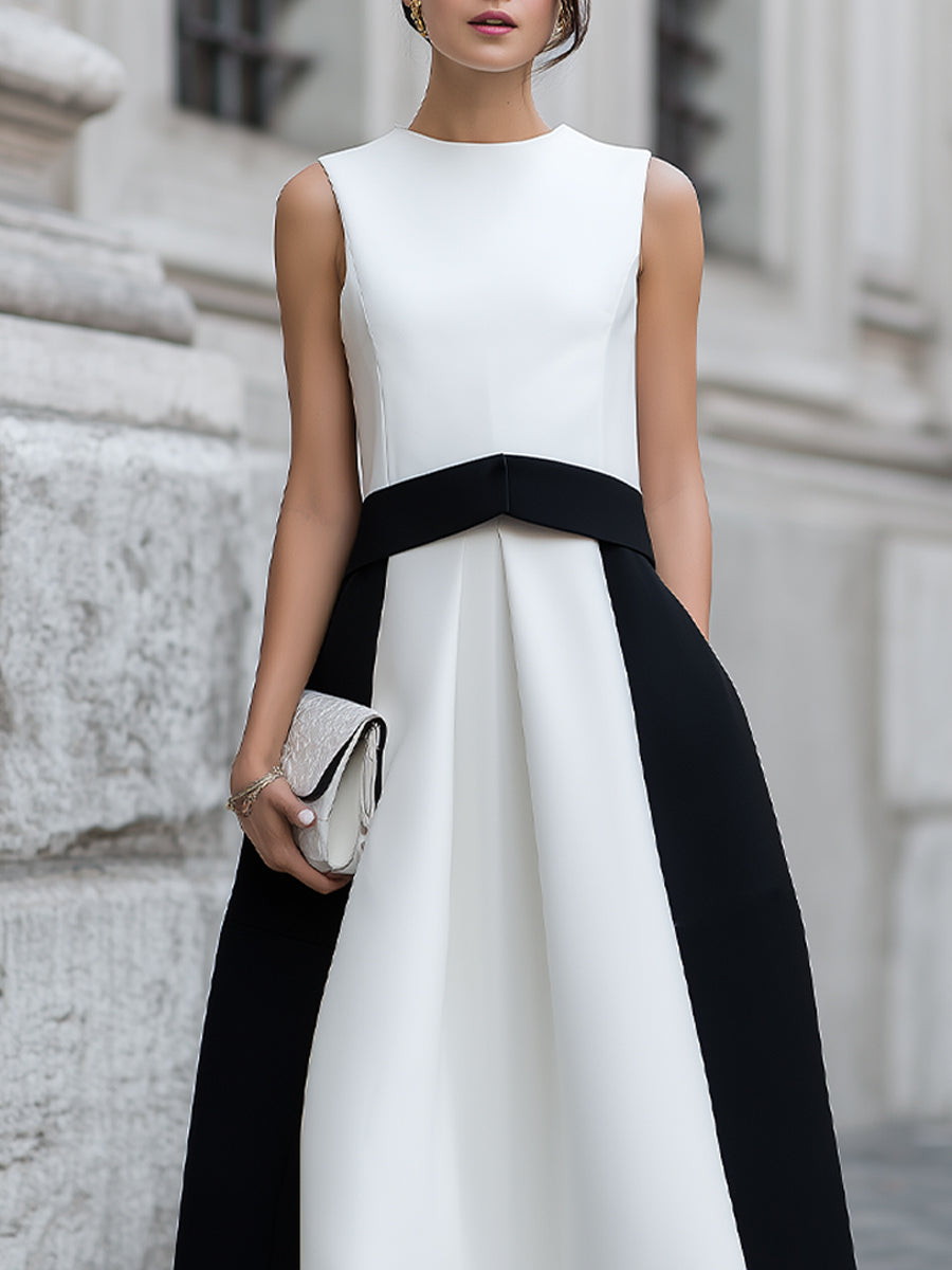 Sleeveless Contrast Panel Midi Set