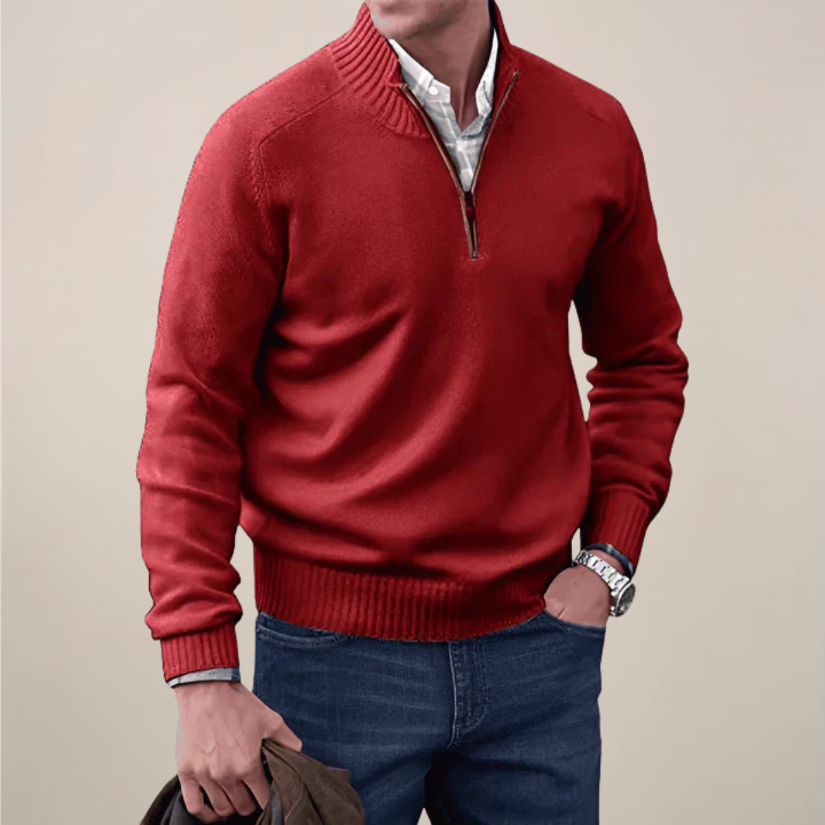 Men’s Half-Zipped Knit Sweater – Smart Casual Layer
