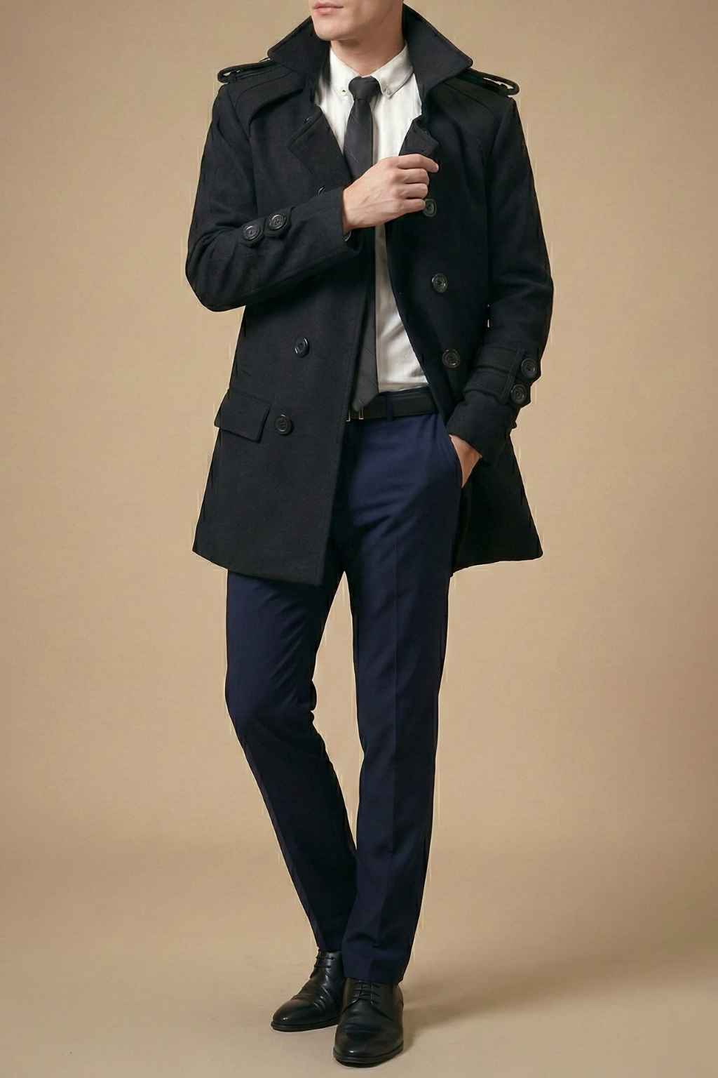 Men’s Wool Trench Coat – Mid Length Smart Fit