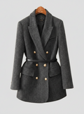 Women’s Double-Breasted Tweed Coat – Belted, Peak Lapel