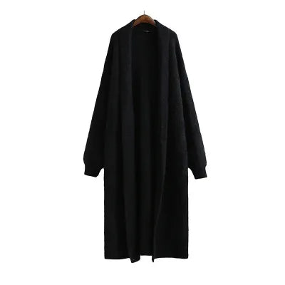 Women’s Hooded Midi Cardigan – Open Front Longline Knit Layer