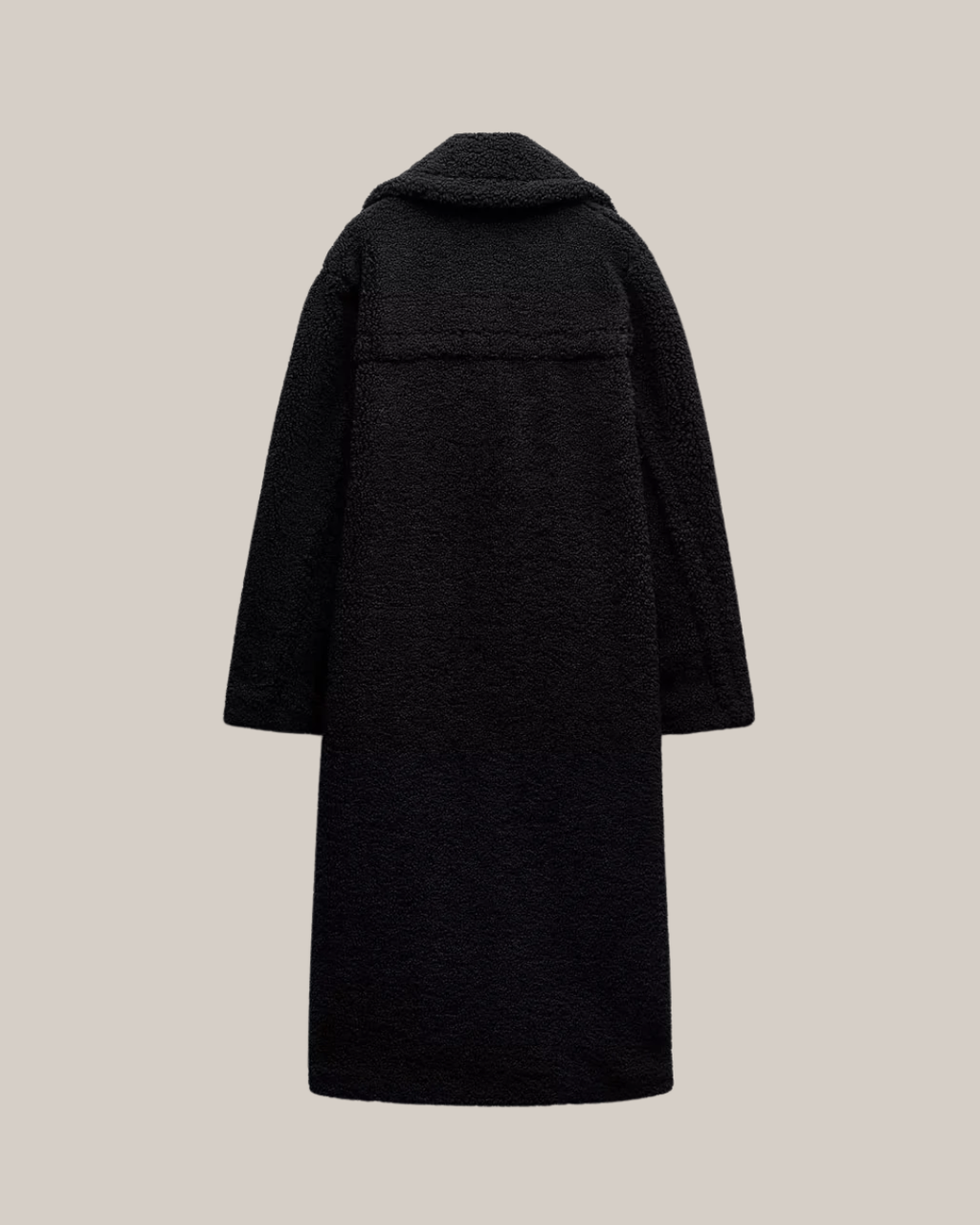 Women’s Long Teddy Coat – Double-Breasted Winter Outerwear with Lapel Collar